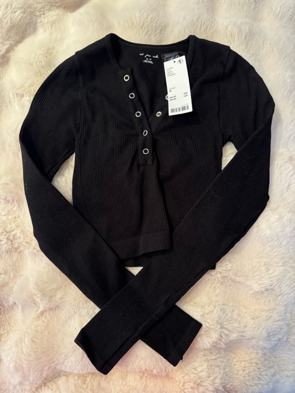 URBAN OUTFITTERS Black Ribbed Long Sleeve Too